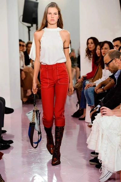 Shop Chloé Wool-blend Straight-leg Trousers In Red