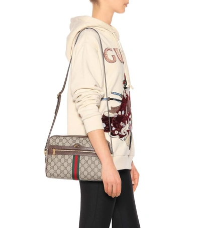 Shop Gucci Ophidia Small Gg Supreme Shoulder Bag In Brown