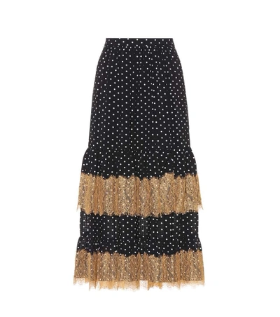 Shop Alexa Chung Polka-dot And Lace Midi Skirt In Black