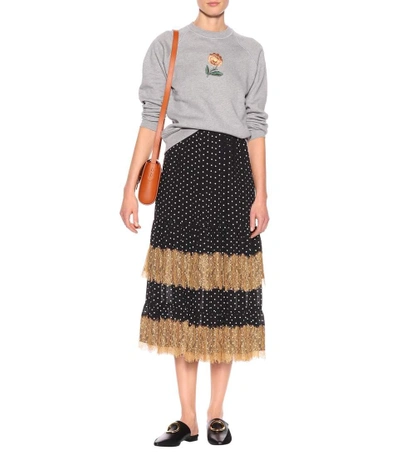 Shop Alexa Chung Polka-dot And Lace Midi Skirt In Black