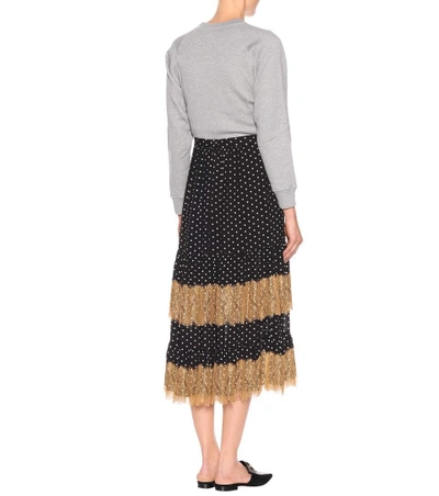 Shop Alexa Chung Polka-dot And Lace Midi Skirt In Black