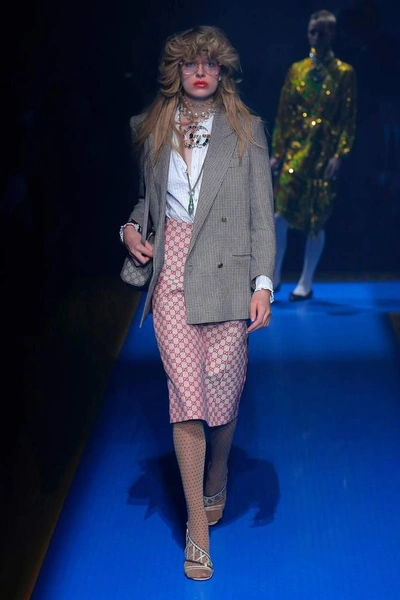 Shop Gucci Gg Cotton-blend Skirt In Gardeeia
