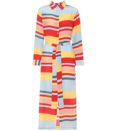 Shop Asceno Striped Silk Shirt Dress In Multicoloured