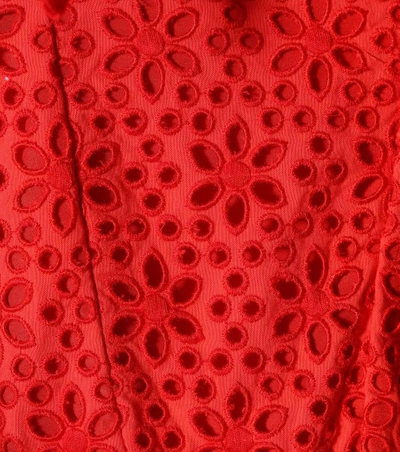 Shop Msgm Eyelet Lace Cotton Midi Dress In Red