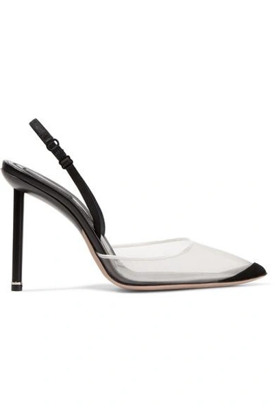 Shop Alexander Wang Alix Suede And Leather-trimmed Mesh Slingback Pumps