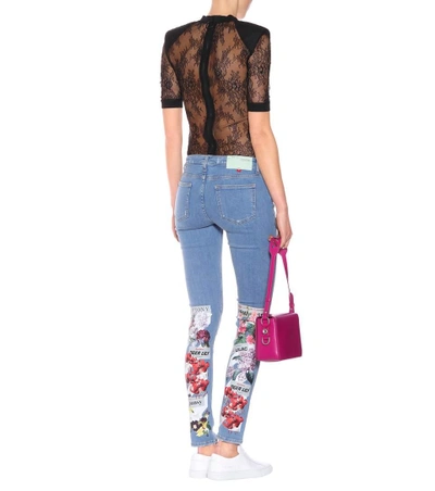 Shop Off-white Flower Skinny Jeans In Blue