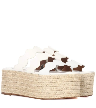 Shop Chloé Lauren Leather Platform Sandals In White