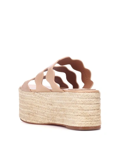 Shop Chloé Lauren Leather Platform Sandals In Beige