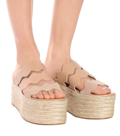 Shop Chloé Lauren Leather Platform Sandals In Beige