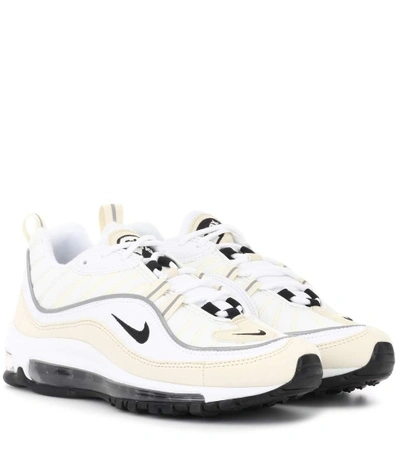 Shop Nike Air Max 98 Leather-trimmed Sneakers In White