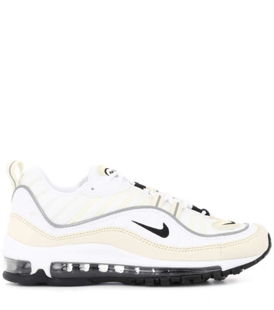 Shop Nike Air Max 98 Leather-trimmed Sneakers In White