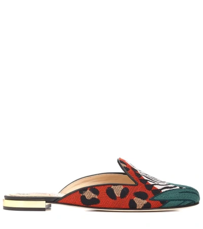 Shop Charlotte Olympia Animal Kingdom Embroidered Slippers In Multicoloured