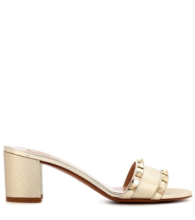 Shop Valentino Rockstud Leather Sandals In Gold