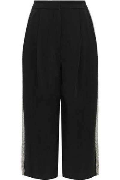 Shop Adam Lippes Woman Cropped Crystal-embellished Cady Wide-leg Pants Black