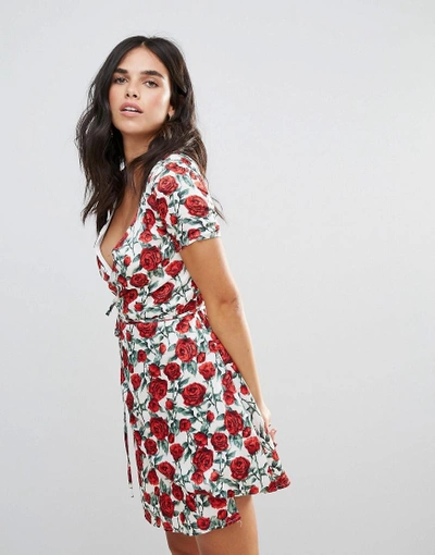 Shop Wyldr Bed Of Roses Printed Wrap Dress With Capped Sleeves - Multi