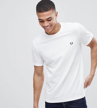 Shop Fred Perry Pique Logo Crew Neck T-shirt In White Exclusive At Asos - White