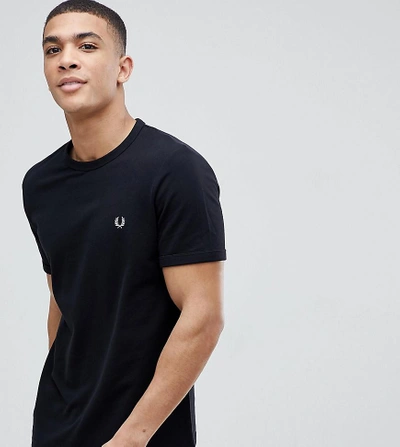 Shop Fred Perry Pique Logo Crew Neck T-shirt In Black Exclusive At Asos