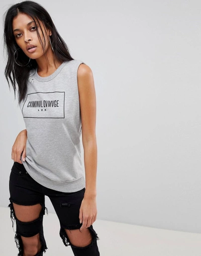 Shop Criminal Damage Sleeveless Sweatshirt With Logo - Gray