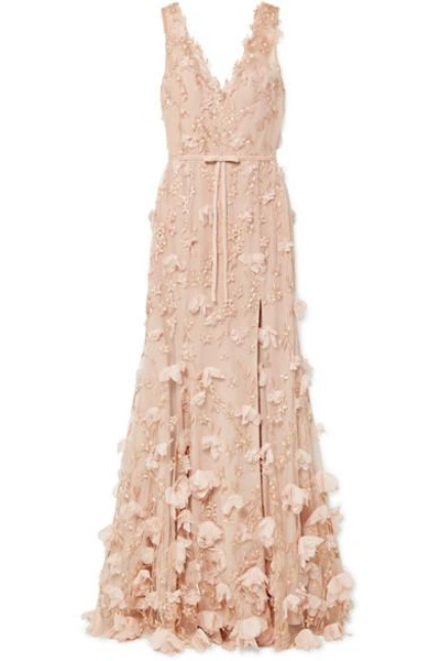 Shop Marchesa Notte Embellished Tulle Gown In Blush