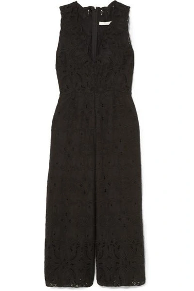 Shop Jonathan Simkhai Scalloped Broderie Anglaise Cotton Jumpsuit In Black