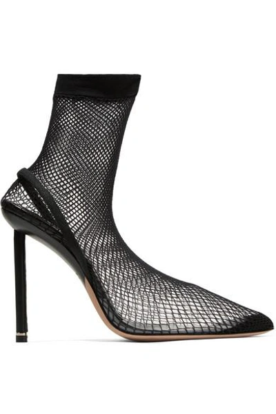 Shop Alexander Wang Caden Suede And Leather-trimmed Fishnet Sock Boots In Black