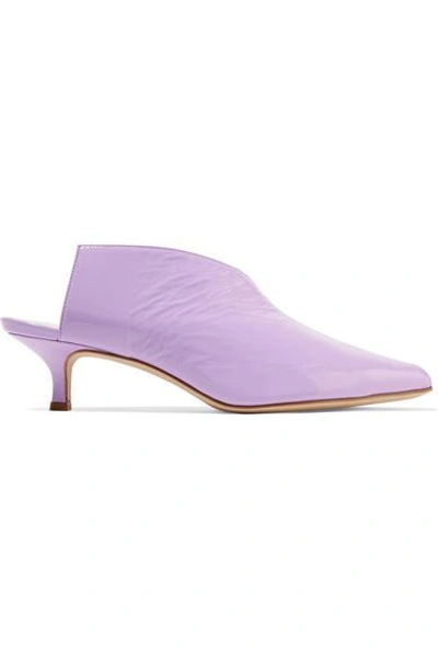 Shop Tibi Jase Crinkled Patent-leather Mules In Lavender