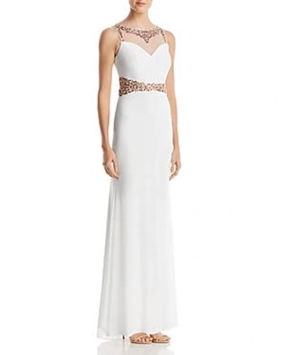 Shop Decode 1.8 Beaded Illusion Column Gown In Ivory