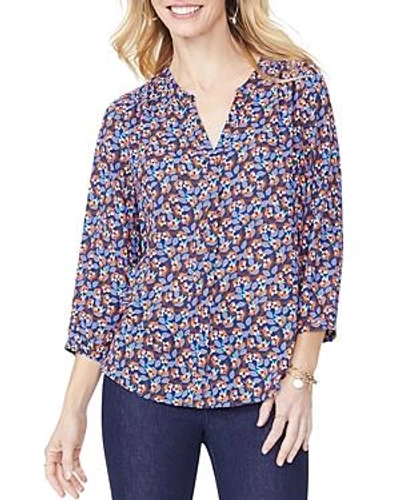 Shop Nydj Pleat Back Blouse In Ditsy Blooms Peacot