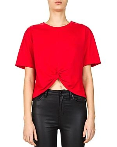 Shop The Kooples Cropped Knotted Tee In Red