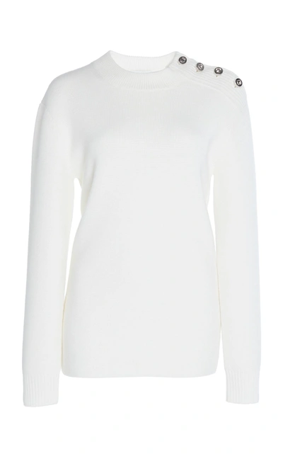 Shop Rabanne Long Sleeve Wool Sweater In White