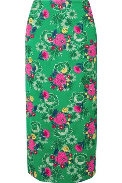 Shop Marni Floral-jacquard Midi Skirt In Green