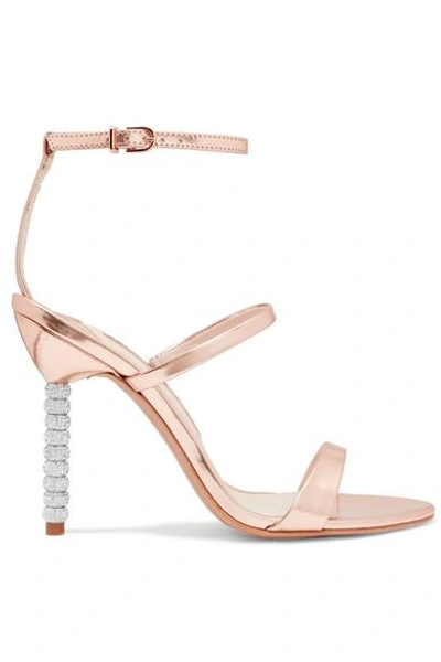 Shop Sophia Webster Rosalind Crystal-embellished Metallic Leather Sandals In Pink