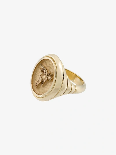 Shop Retrouvai 14k Yellow Gold Flying Pig Signet Ring In Metallic