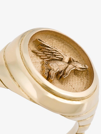 Shop Retrouvai 14k Yellow Gold Flying Pig Signet Ring In Metallic