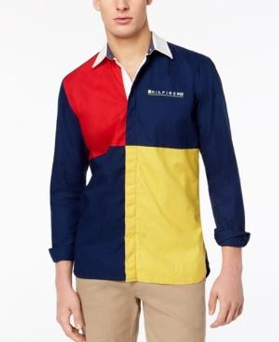 Shop Tommy Hilfiger Men's Big & Tall Andrew Pieced Custom-fit Oxford Shirt In Medieval Blue