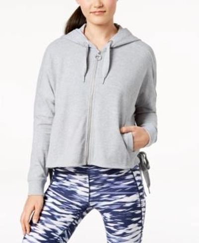 Shop Calvin Klein Performance Side-tie Zip Cropped Hoodie In Pearl Grey Heather