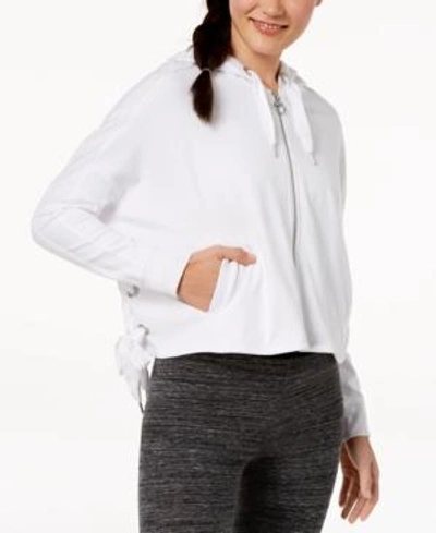 Shop Calvin Klein Performance Side-tie Zip Cropped Hoodie In White