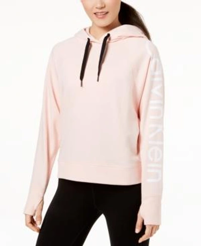 Shop Calvin Klein Performance Relaxed Logo Hoodie In Seashell