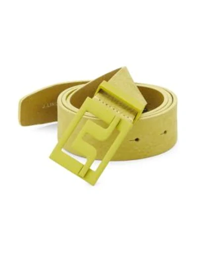 Shop J. Lindeberg Slater Brushed Leather Belt In Yellow