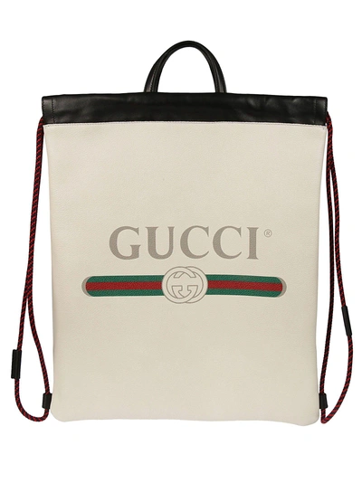 Shop Gucci Print Drawstring Backpack In Bianco