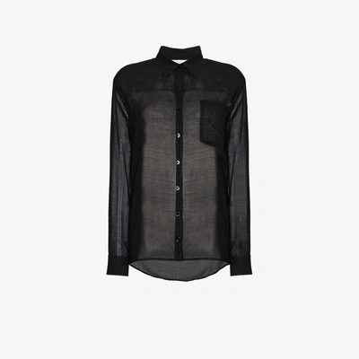 Shop Beau Souci Sheer Long Sleeve Button Down Shirt In Black