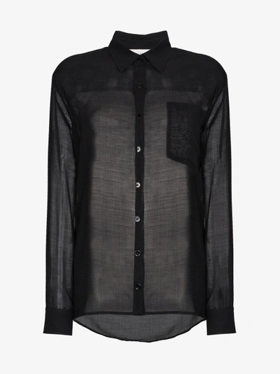 Shop Beau Souci Sheer Long Sleeve Button Down Shirt In Black