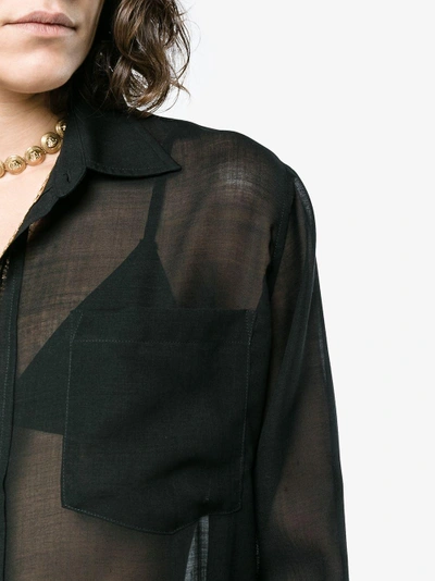 Shop Beau Souci Sheer Long Sleeve Button Down Shirt In Black