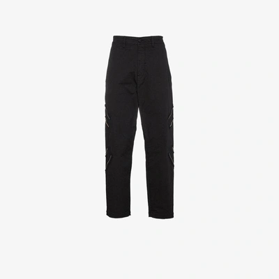 Shop Stone Island Shadow Project Zip Detail Trousers In Black