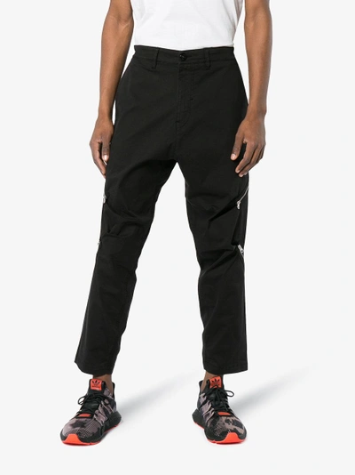 Shop Stone Island Shadow Project Zip Detail Trousers In Black