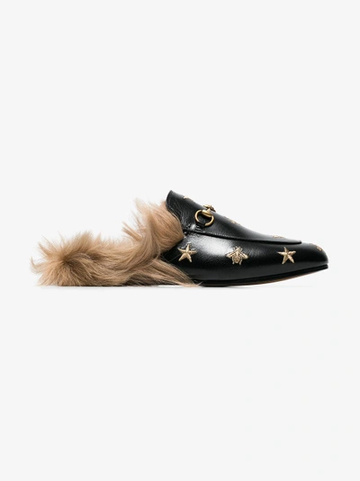 Shop Gucci Princetown Embroidered Leather Mules In Black
