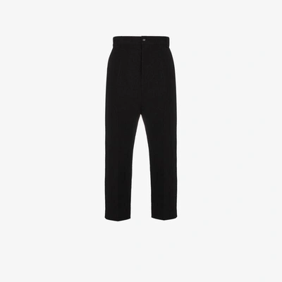 Shop Rick Owens Cropped Cotton Blend Trousers In Black