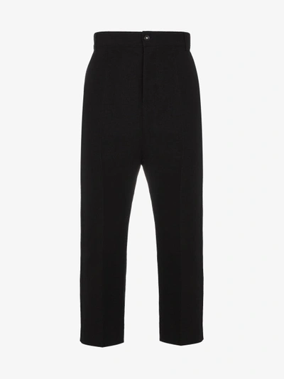 Shop Rick Owens Cropped Cotton Blend Trousers In Black