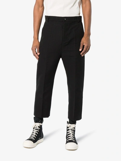 Shop Rick Owens Cropped Cotton Blend Trousers In Black