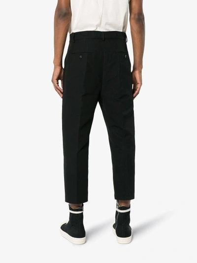 Shop Rick Owens Cropped Cotton Blend Trousers In Black